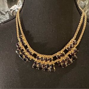 ⭐️ Vintage Goldtone Rooe Chain and Black Rhinestone Necklace